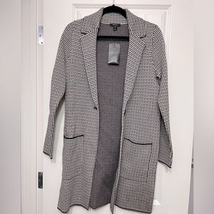 White/black/purple checkered long coat. *with tags never worn